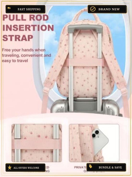 Padded Laptop Backpack for Women, Corduroy Lightweight College Backpack 15.6 main image 2